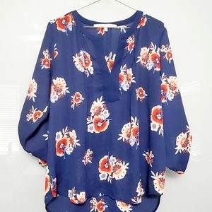 Collective Concepts Blue Floral Blouse Size L